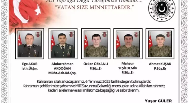 Pençe Kilit bölgesinde metan gazından şehit olan askerlerimizin sayısı 8'e yükseldi